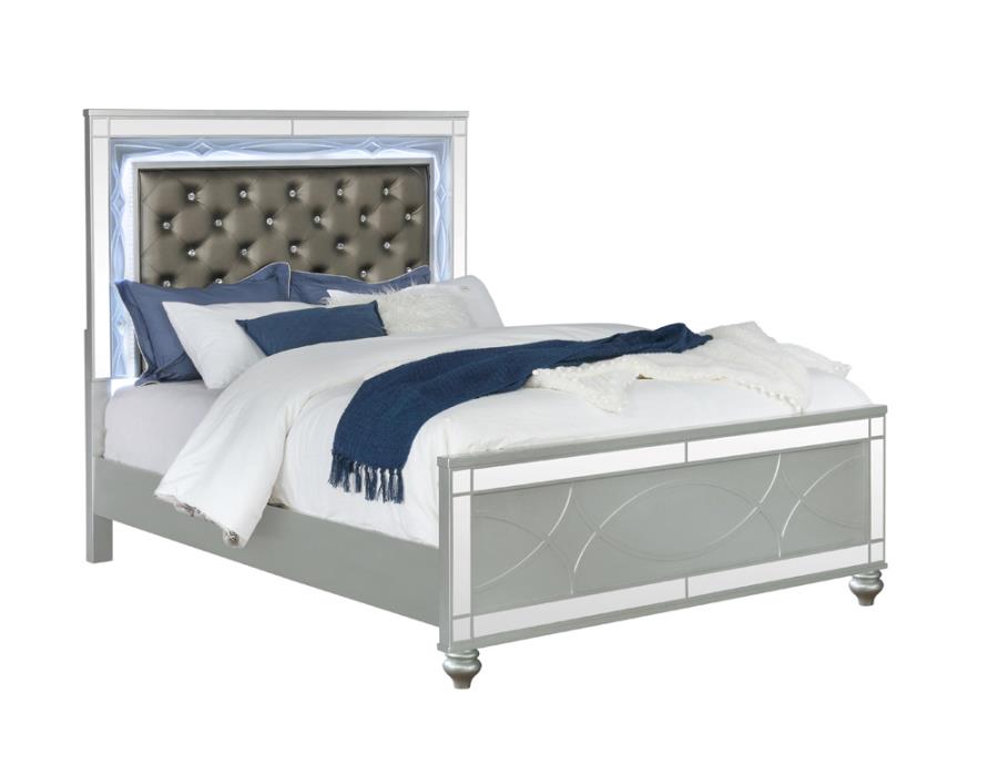 Gunnison Panel Bed with LED Lighting Silver Metallic