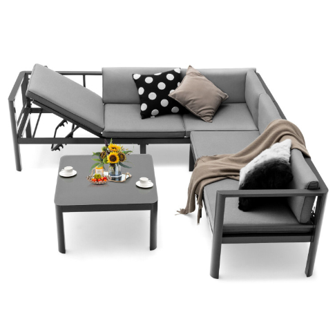3 Pieces Aluminum Patio Furniture Set with 6-Level Adjustable Backrest