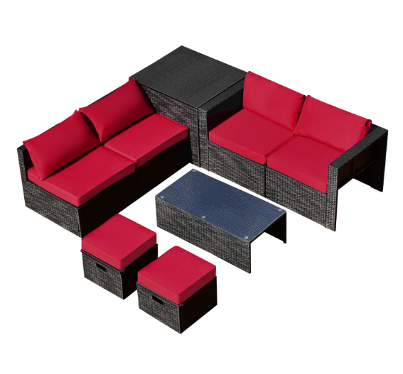 8 Pieces Patio Furniture Set with Storage Box and Waterproof Cover