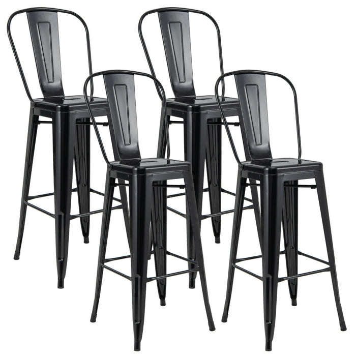 30 Inch Set of 4 Modern Metal Industrial Bar Stools with Removable High Back