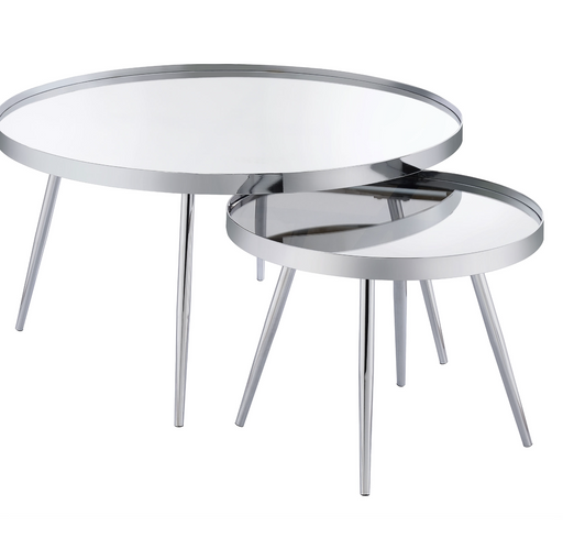 Kaelyn 2-Piece Round Mirror Top Nesting Coffee Table Chrome