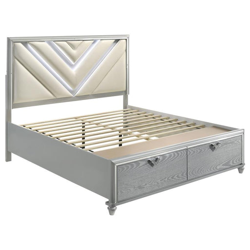 Veronica Eastern King Platform Storage Bed with Upholstered LED Headboard Light Silver