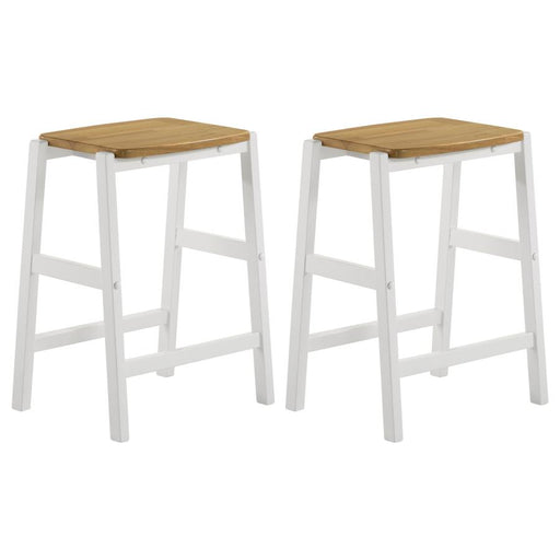 Hollis Wood Counter Height Backless Bar Stool Brown And White (Set Of 2)
