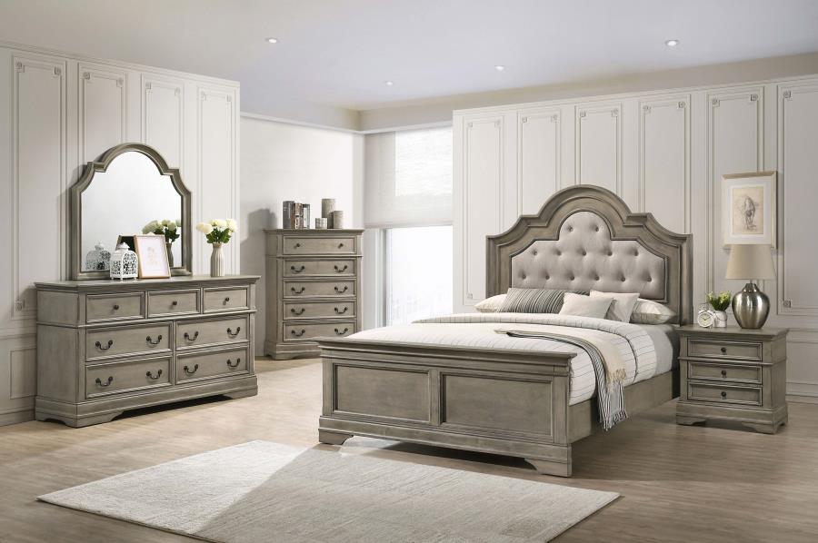 Manchester Bedroom Set with Upholstered Arched Headboard Wheat