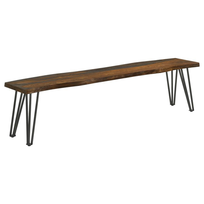 Neve Live-Edge Dining Bench With Hairpin Legs Sheesham Grey And Gunmetal