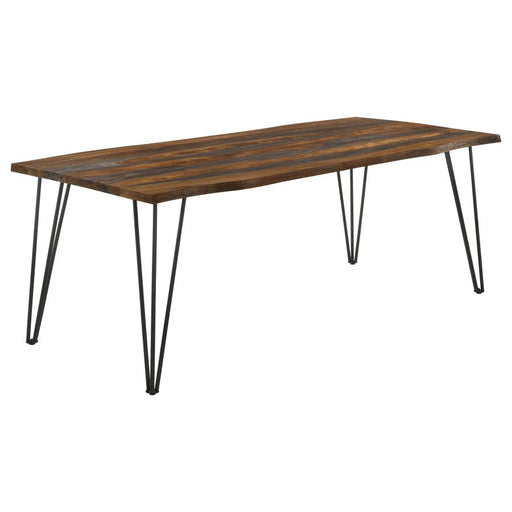 Neve Live-Edge Dining Table With Hairpin Legs Sheesham Grey And Gunmetal