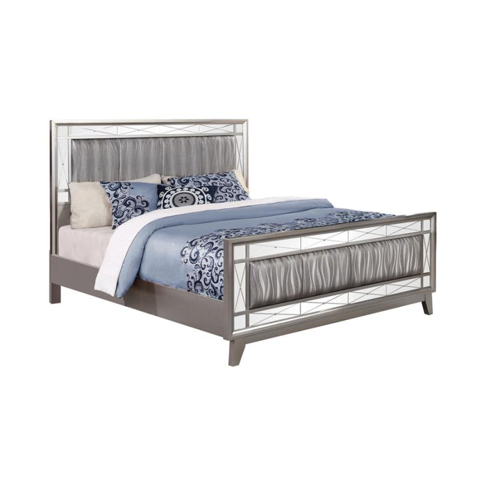Leighton Panel Bed with Mirrored Accents Mercury Metallic