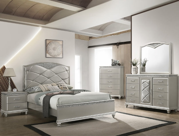 Valiant Champagne Silver Upholstered Panel Bed