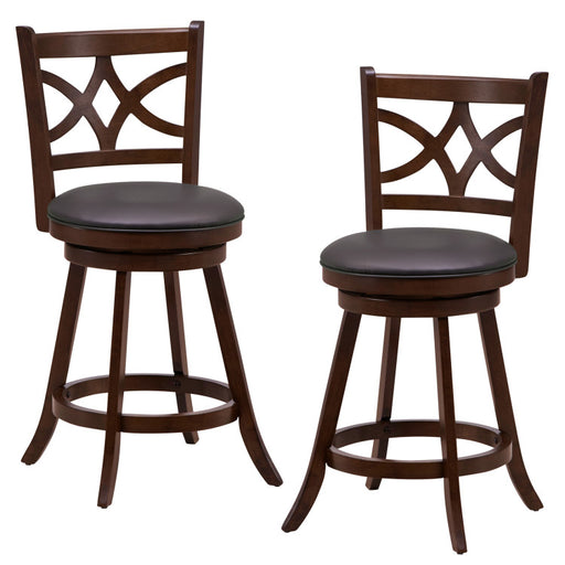 360° Swivel Bar Chairs with Leather Cushioned Seat and Rubber Wood Frame