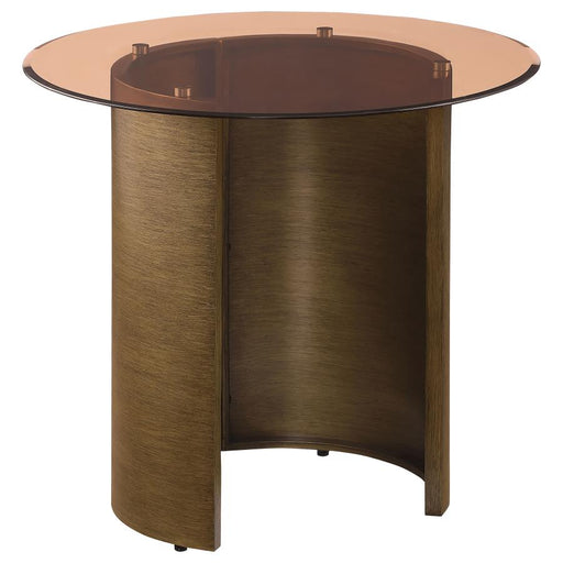 Morena Round End Table with Tawny Tempered Glass Top Brushed Bronze