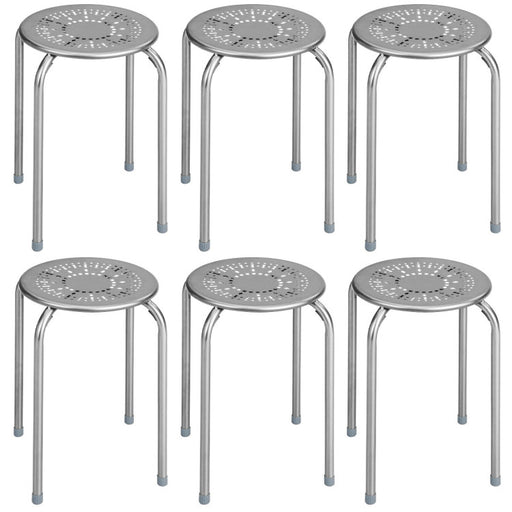 6-Pack Stackable Multifunctional Daisy Design Backless Round Metal Stool Set