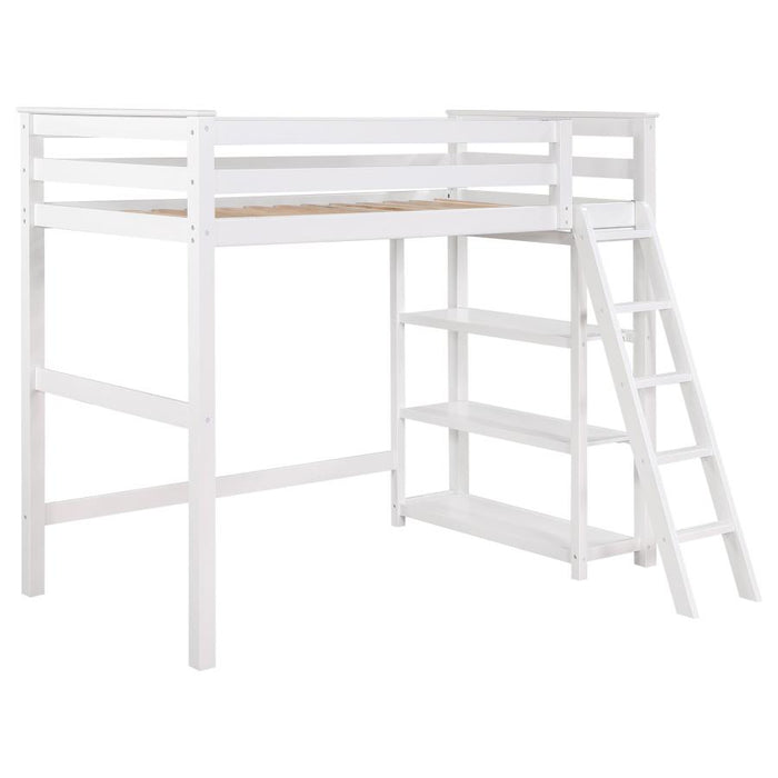 Anica 3-shelf Wood Twin Loft Bed White