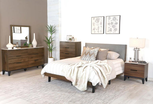Mays 5-piece Upholstered Bedroom Set Walnut Brown and Grey