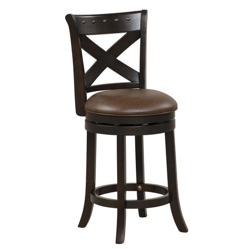 26/31 Inch Swivel Bar Stool with Curved Backrest PU Leather Seat and Footrest Brown