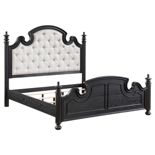 Celina Bed with Upholstered Headboard Black and Beige