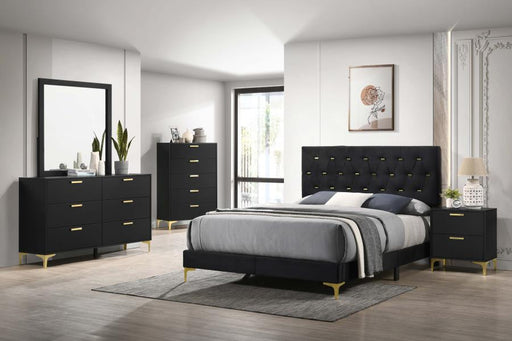 Kendall 5-piece Tufted Panel Bedroom Set Black and Gold