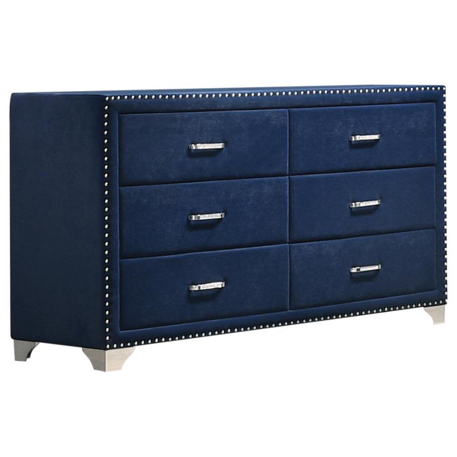 Melody 6-drawer Upholstered Dresser Pacific Blue