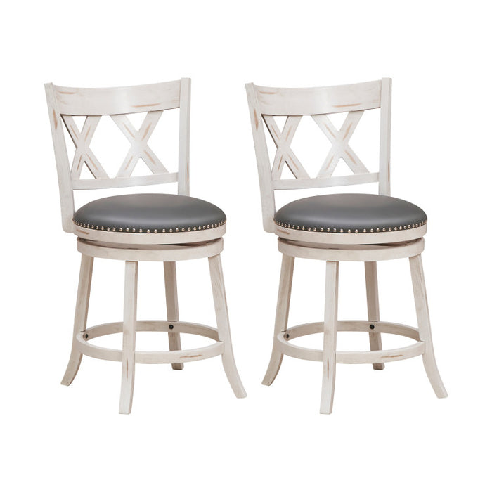 25.5 Inch Hand-Antiqued Stool Set of 2 with Wider Padded Seat