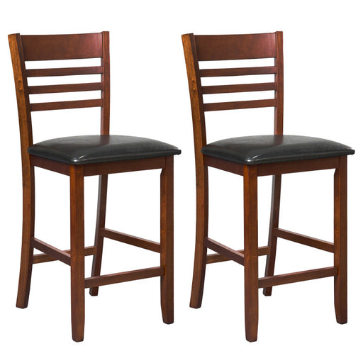 Set of 2 Counter Height Bar Chair Kitchen Island Stool with Backrest and Footrest