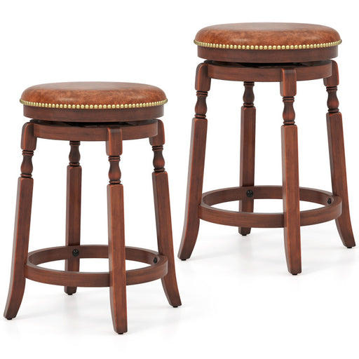 24/29 Inch Swivel Bar Stool Set of 2 with Upholstered Seat and Rubber Wood Frame
