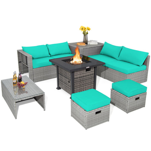9 Pieces Outdoor Patio Furniture Set with 32-Inch Propane Fire Pit Table