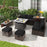 9 Pieces Patio PE Wicker Sectional Set with 50000 BTU Fire Pit Table