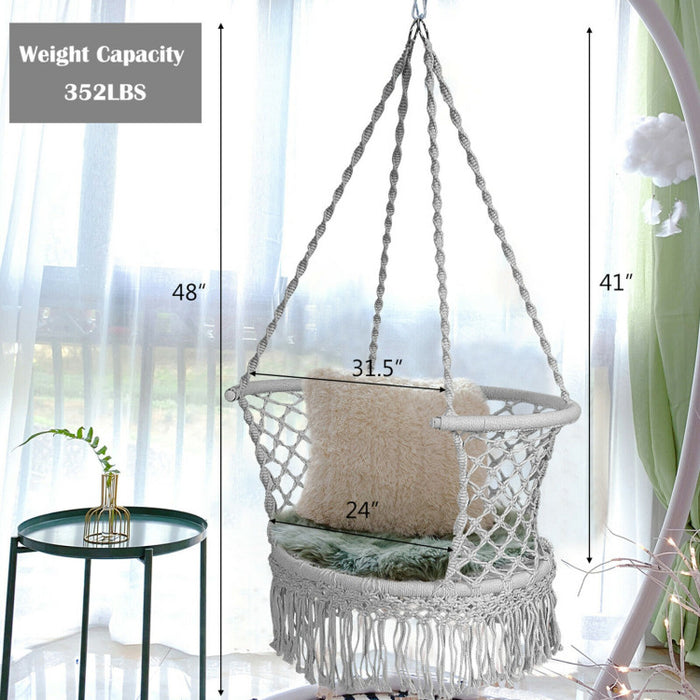 Hanging Hammock Chair with 330 Pounds Capacity and Cotton Rope Handwoven Tassels Design