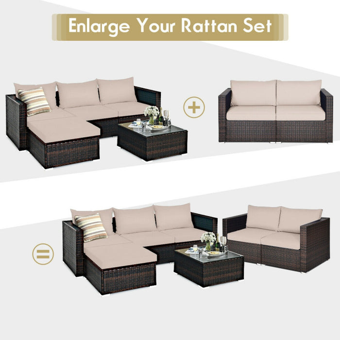 2 Pieces Patio Rattan Sectional Conversation Sofa Set