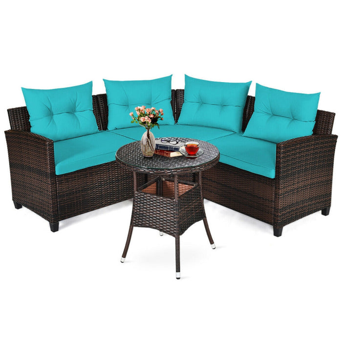 4 Pieces Outdoor Cushioned Rattan Furniture Set