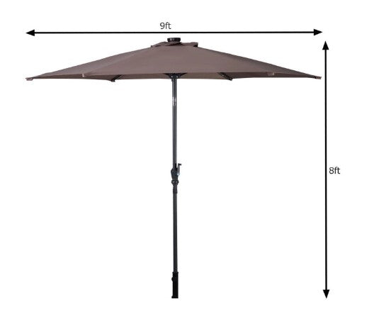 9 Feet Patio LED Solar Umbrella with Crank