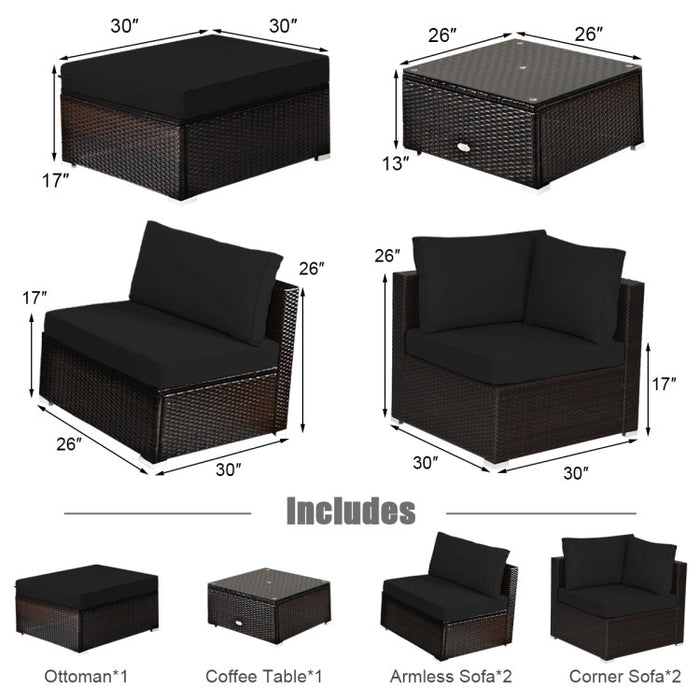 6 Pieces Outdoor Patio Rattan Sectional Sofa Set with Coffee Table