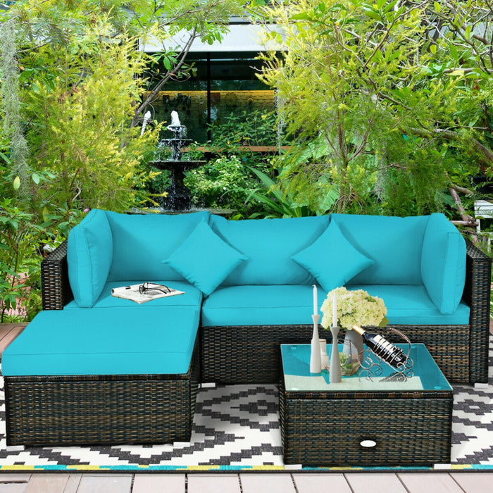 5 Pieces Outdoor Patio Rattan Furniture Set Sectional Conversation with Cushions