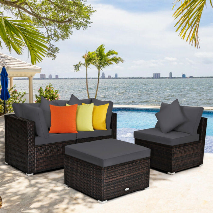 4 Pieces Patio Rattan Furniture Set with Removable Cushions and Pillows