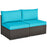 2 Pieces Patio Rattan Armless Sofa Set with 2 Cushions and 2 Pillows