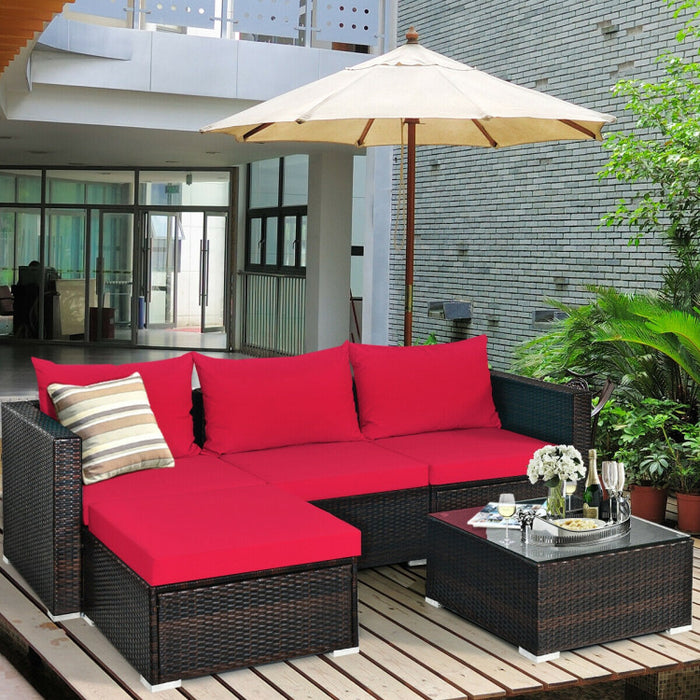 5 Pieces Patio Rattan Sectional Furniture Set with Cushions and Coffee Table