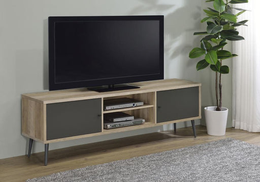 Allie 2-door Engineered Wood TV Stand With Storage Shelf Antique Pine and Grey