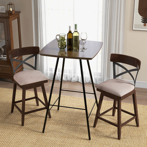 Set of 2 Wooden Swivel Bar Stools with Cushioned Seat and Open X Back