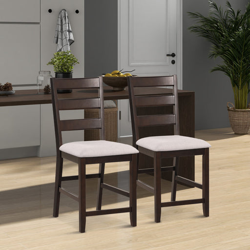 2 Piece Counter Height Bar Stool Set with Padded Seat and Rubber Wood Legs