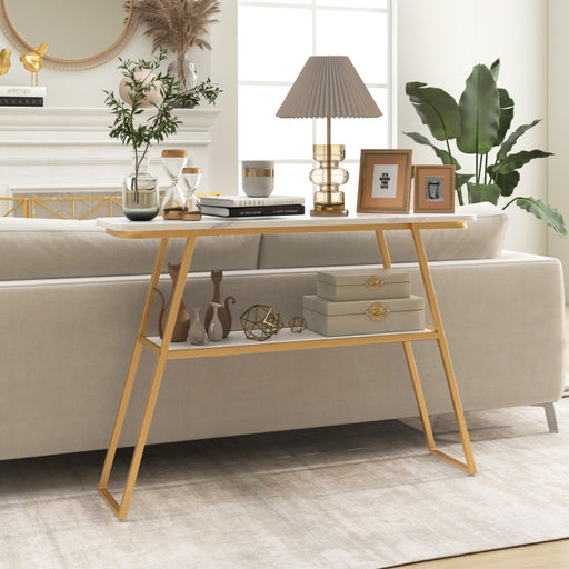 Console Table with Open Shelf Gold Metal Frame Living Room Hallway