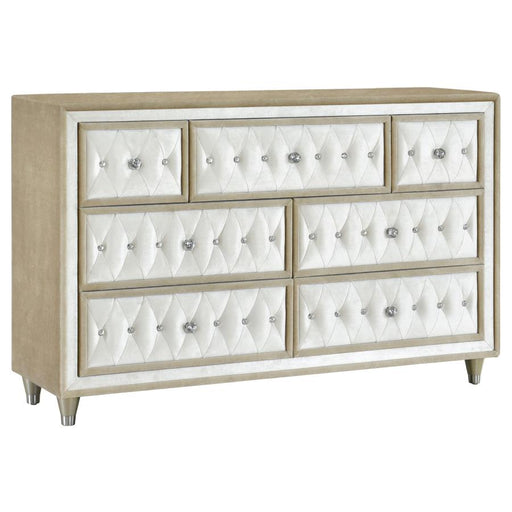 Antonella 7-drawer Upholstered Dresser Ivory and Camel