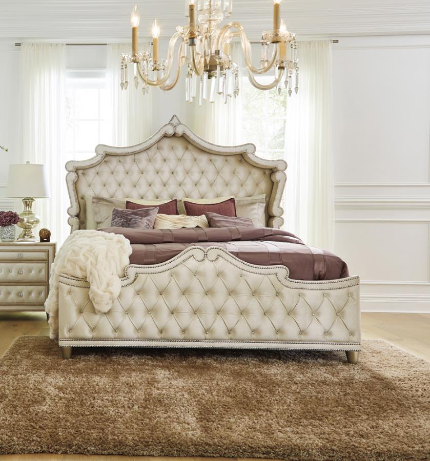 Antonella Upholstered Tufted Ivory and Camel