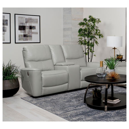 Greenfield Upholstered Power Reclining Loveseat With Console Ivory