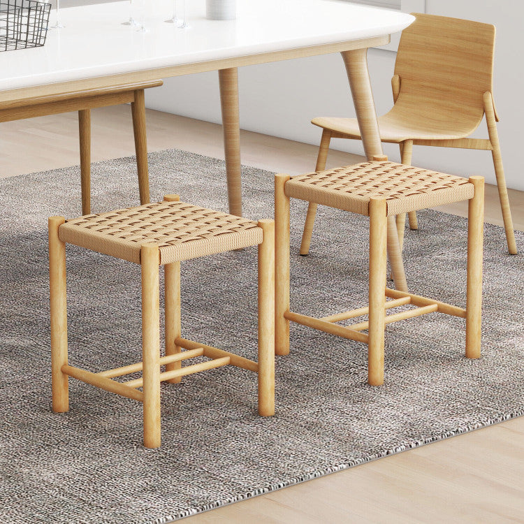 Dining Stool Set of 2 with Rubber Wood Frame
