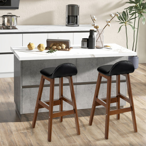 27.5 Inch Set of 2 Upholstered PU Leather Barstools with Back Cushion