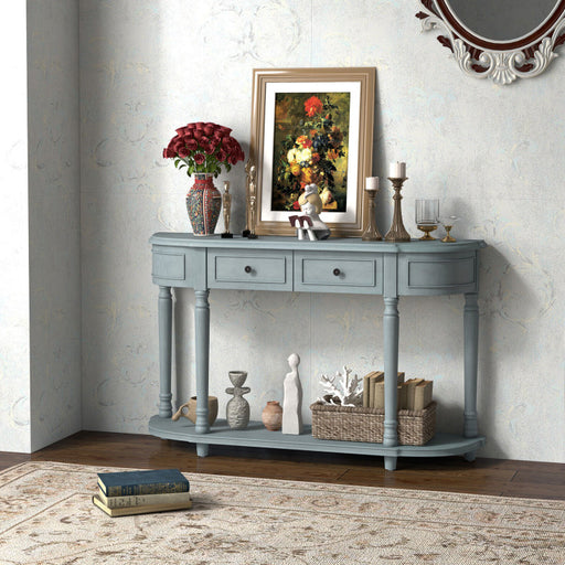 52 Inch Retro Console Table with 2 Drawers and Open Shelf Entryway Sofa Table