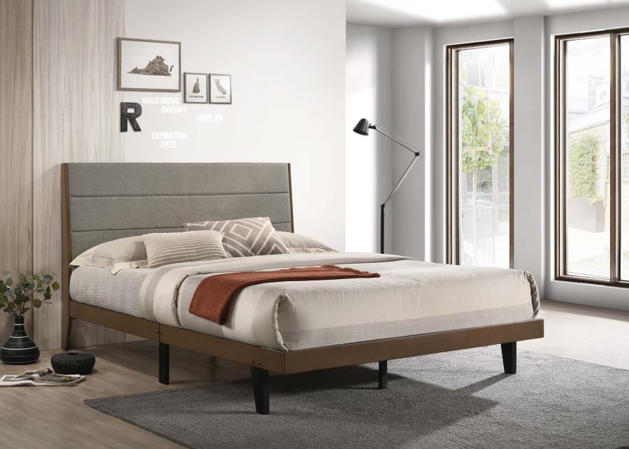 Mays Upholstered Platform Bed Walnut Brown and Grey