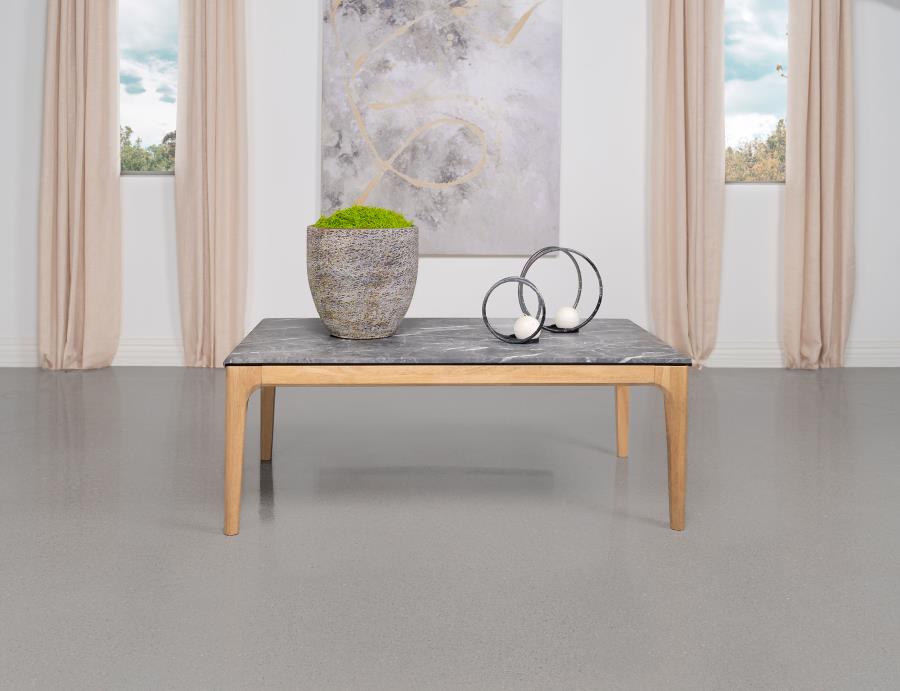 Polaris Rectangular Coffee Table with Marble-like Top Teramo and Light Oak