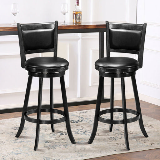 2 Pieces 29 Inch Wooden Swivel Height Bar Stool with PVC Cushioned Seat