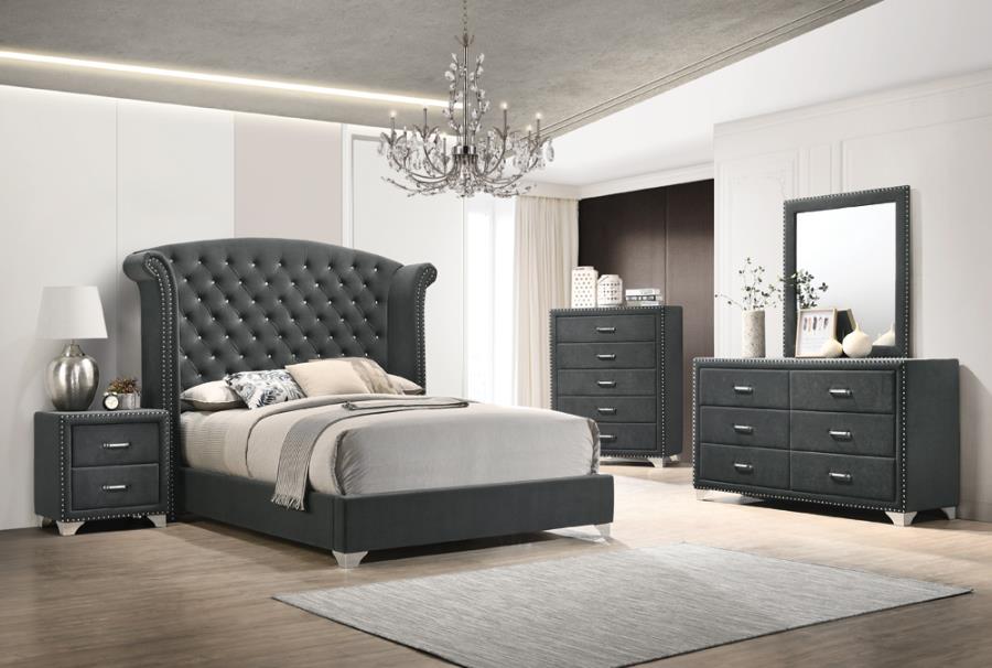 Melody Wingback Upholstered Bed Grey