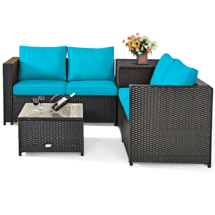 4 Pieces Outdoor Patio Rattan Furniture Set with Loveseat and Storage Box(clearance)